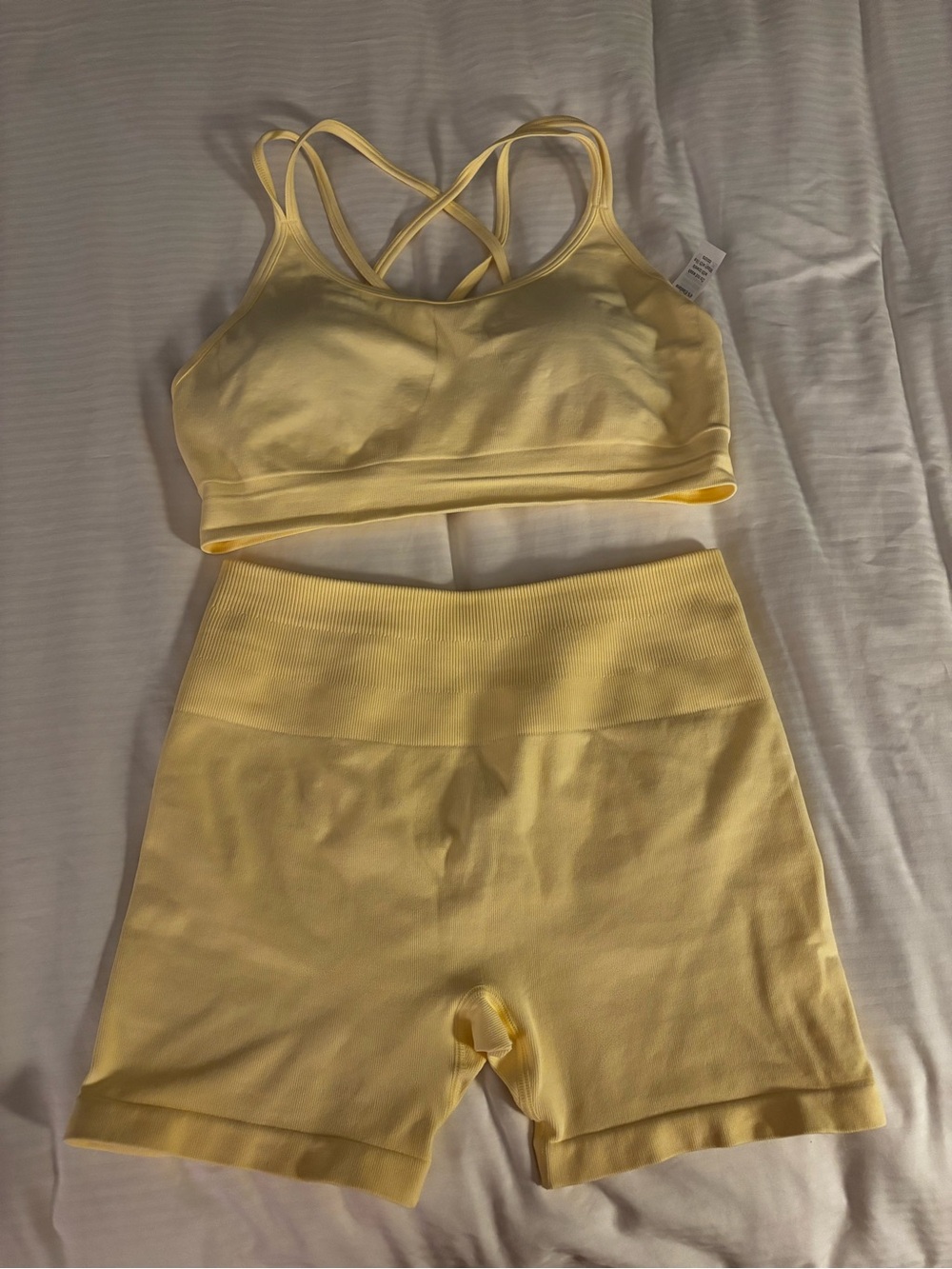 Yellow Seamless Strappy Sports Bra & High-Waist Bike Shorts Set